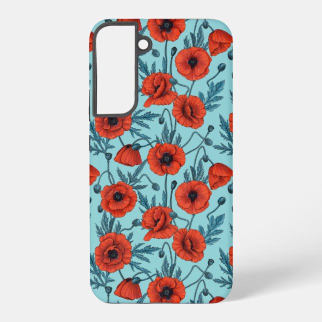 Poppies, red and blue on pool blue samsung galaxy case (Back)