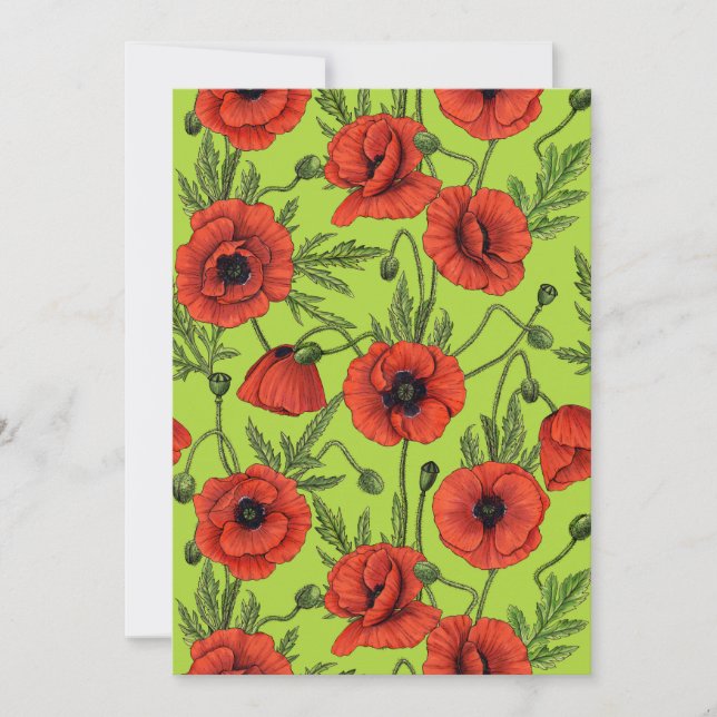 Poppies, red and green on lime green (Front)