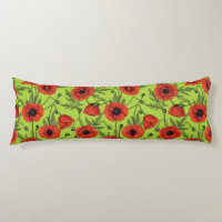 Poppies, red and green on lime green
