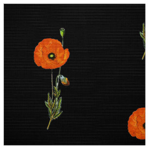POPPIES, RED BLACK FLORAL FABRIC