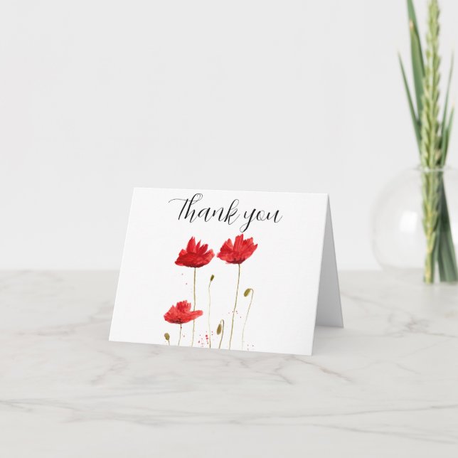 Poppies Red Floral Baby Shower Thank you  (Front)