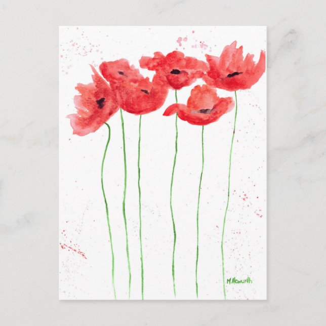 Poppies red floral watercolor nature rustic poppy postcard (Front)