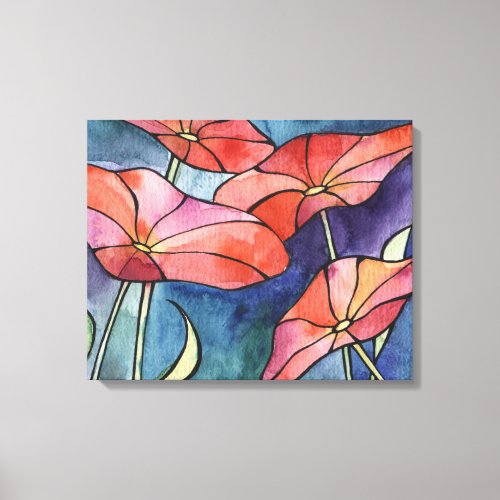 Poppies Red Flowers Watercolor painting on Canvas