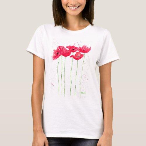 Poppies red poppy flowers watercolor chic T_Shirt