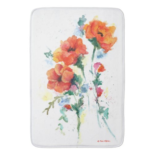 Poppies Red Three Cheerful Long Stemmed Watercolor Bath Mat