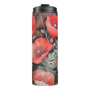 Poppies red vintage thermal tumbler