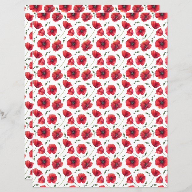 Poppies Scrapbook Paper (Front/Back)