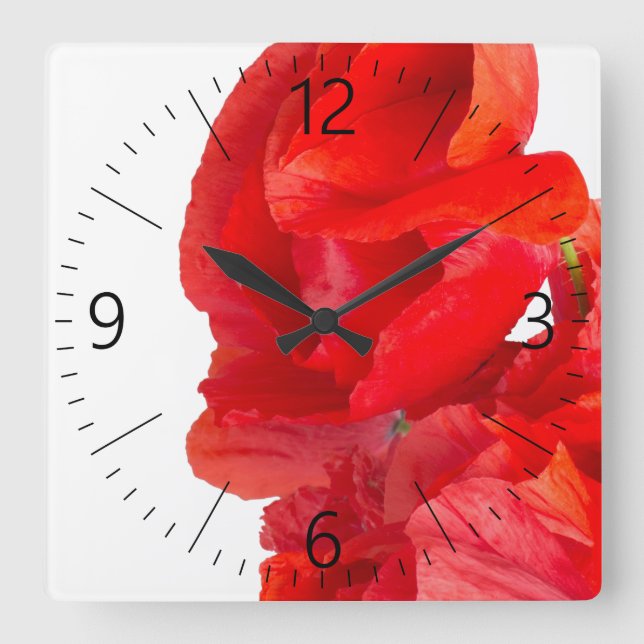 Poppies Square Wall Clock (Front)