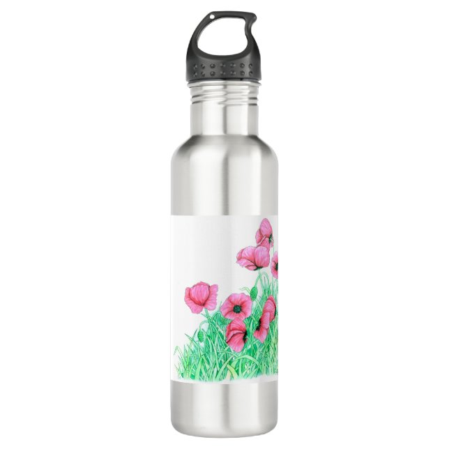 poppies stainless steel water bottle (Front)