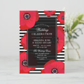 Poppies & Stripes - Black & Red Wedding Invitation (Standing Front)