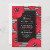 Poppies & Stripes - Black & Red Wedding Invitation (Front)