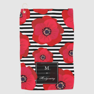 Poppies & Stripes - Monogram Golf Towel