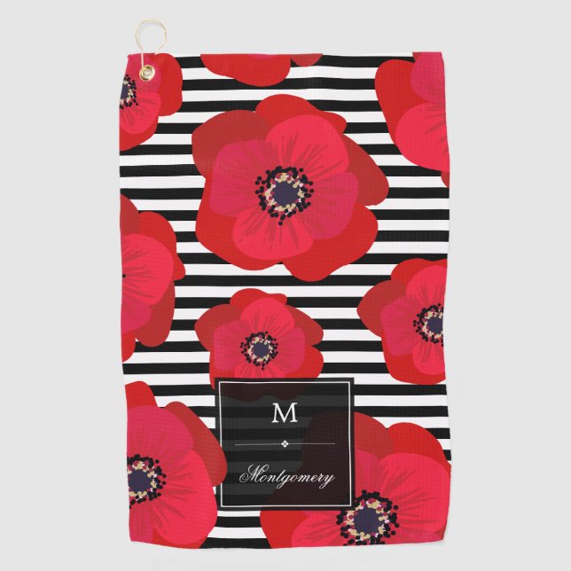 Poppies & Stripes  - Monogram Golf Towel (Front)