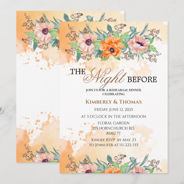 Poppies  the night before rehearsal dinner invitation (Front/Back)