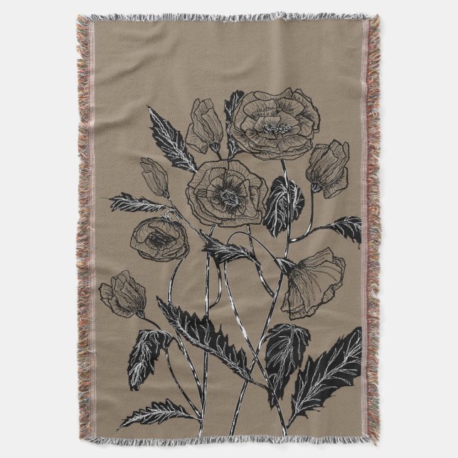 Poppies Throw Blanket Choose Color (Front Vertical)