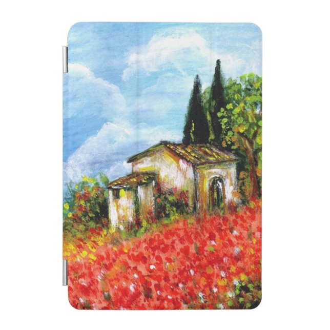 POPPIES TUSCANY LANDSCAPE Flower Fields Blue Sky iPad Mini Cover (Front)