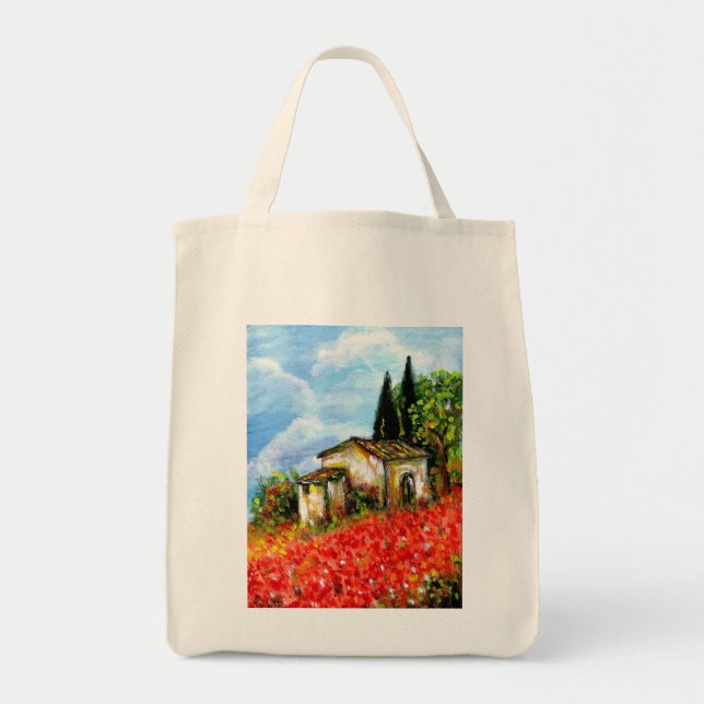 POPPIES TUSCANY LANDSCAPE Red Flower Fields Tote Bag (Front)