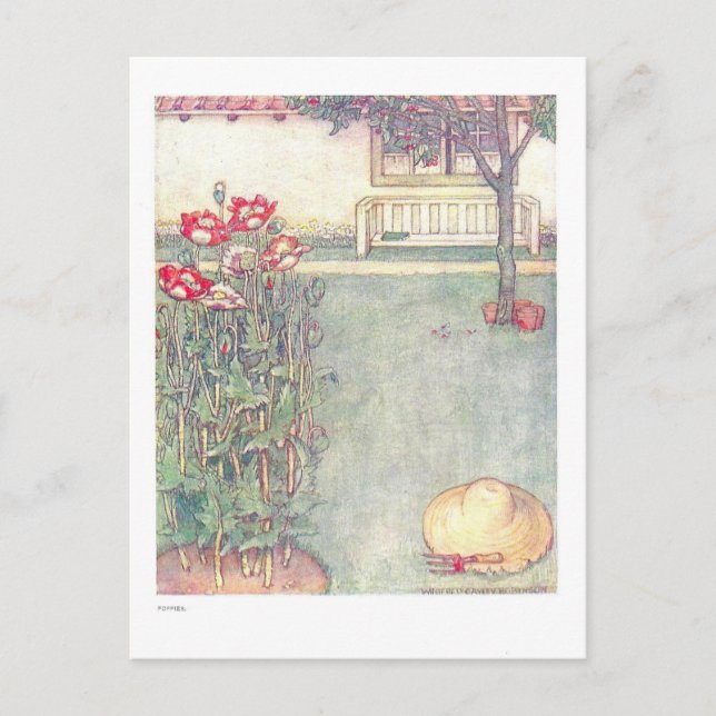 Poppies Vintage Children's Illustration Postcard (Front)