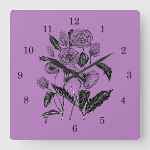 Poppies Wall Clock Purple or Choose Color