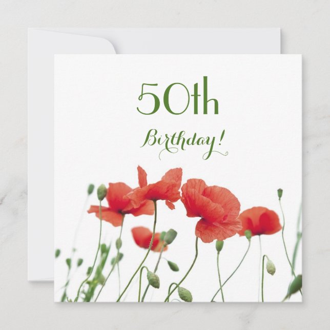 Poppies Watercolor 50th Birthday Party Invitation (Front)