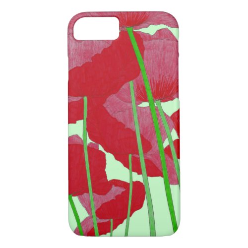 Poppies Watercolor Design Bright Red and Green iPhone 87 Case
