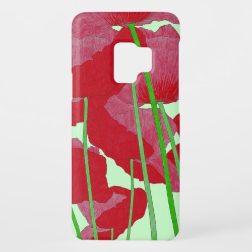 Poppies Watercolor Design Bright Red and Green Case_Mate Samsung Galaxy S9 Case