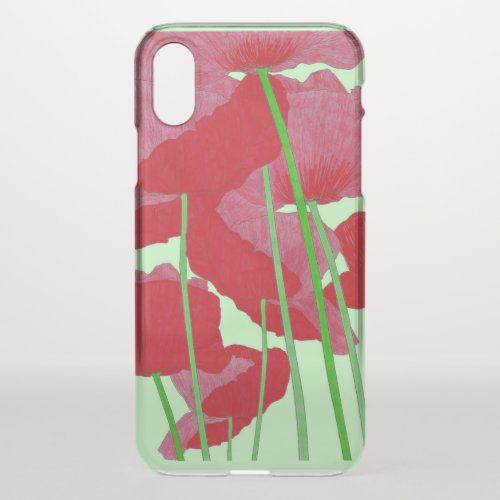Poppies Watercolor Design Bright Red and Green iPhone X Case