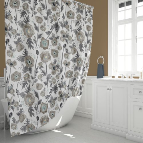 Poppies Watercolor Floral Pattern Shower Curtain