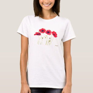 Poppies Watercolor Floral Pretty Red Poppy T-Shirt