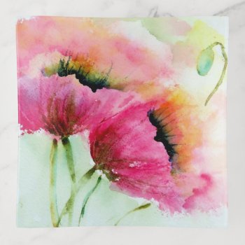 Poppies Watercolor Goodie Trinket Tray by Frasure_Studios at Zazzle