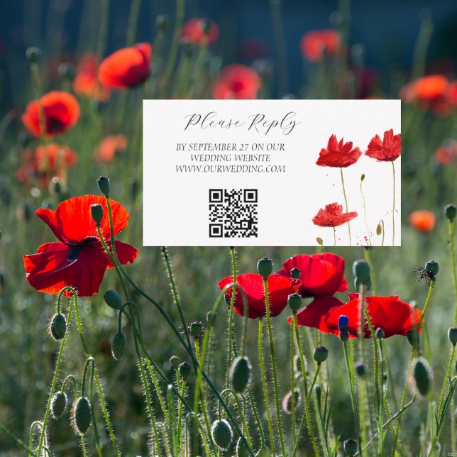 Poppies Watercolor Red Flowers Floral Wedding  Enclosure Card (Creator Uploaded)