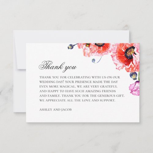 Poppies Watercolor red flowers Floral wedding Thank You Card