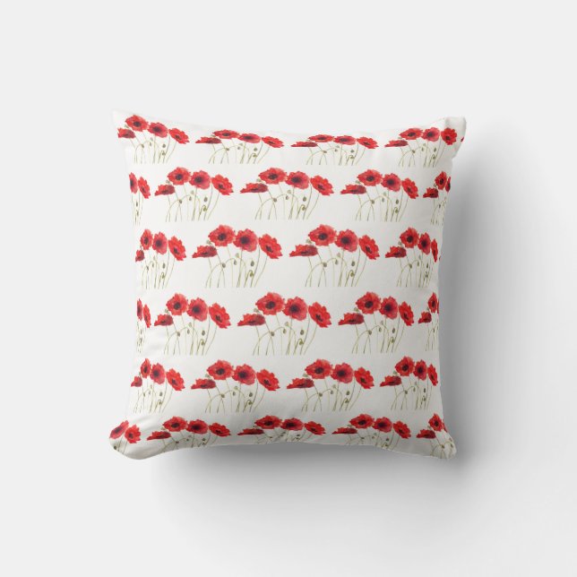 Poppies watercolor red flowers floral wildflowers throw pillow (Front)