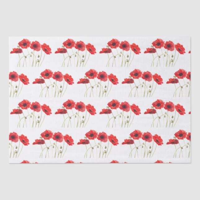 Poppies watercolor red flowers floral wildflowers tissue paper (Front)