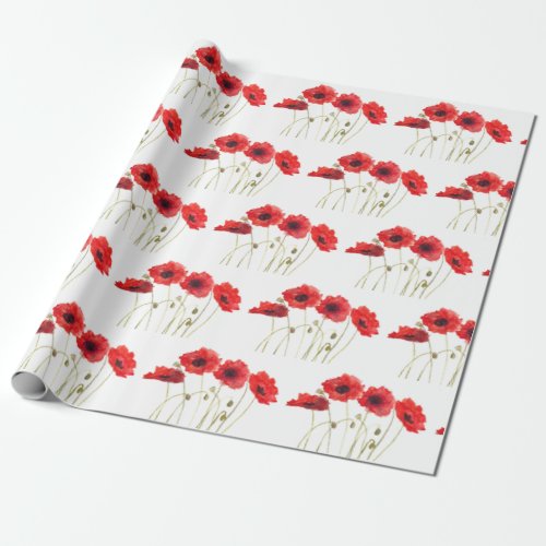 Poppies watercolor red flowers floral wildflowers wrapping paper
