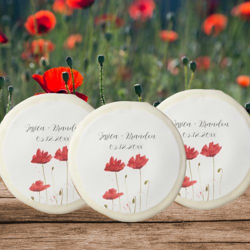 Poppies Watercolor Red Poppy Flower Floral Wedding Sugar Cookie