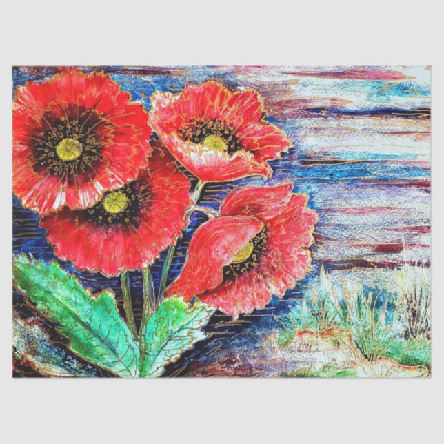 Poppies Watercolor Tissue Paper (Front)