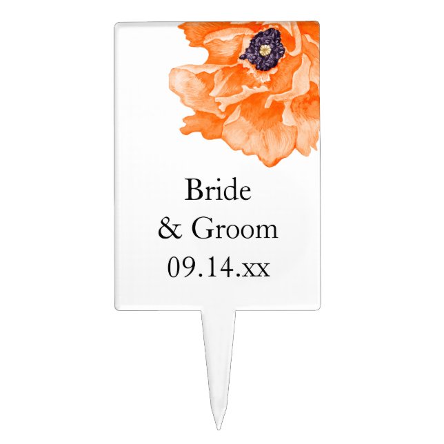 Poppies Watercolor Wedding Cake Topper (Front)