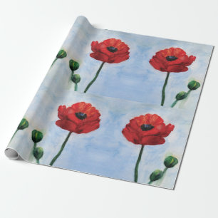 Poppies watercolor Wrapping Paper, 30 in x 6 ft Wrapping Paper