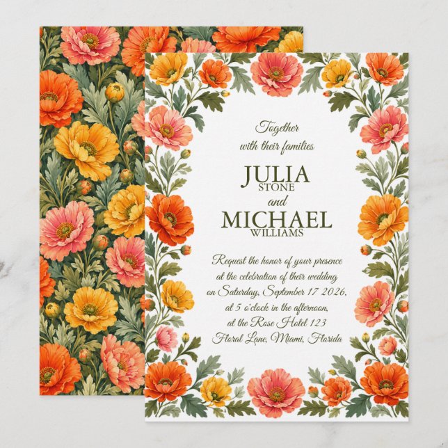 Poppies Wedding Invitation (Front/Back)