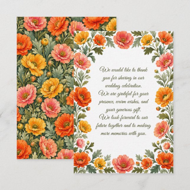 Poppies Wedding Note Card (Front/Back)
