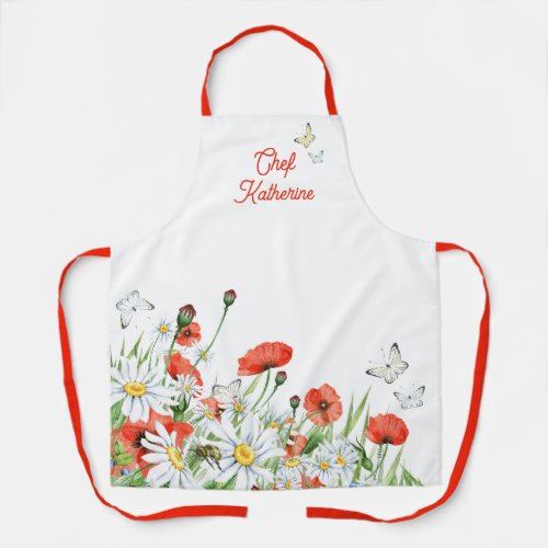 Poppies Wildflowers and Butterflies Floral Apron