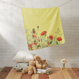 Poppies, Wildflowers, and Butterflies Floral Baby Blanket