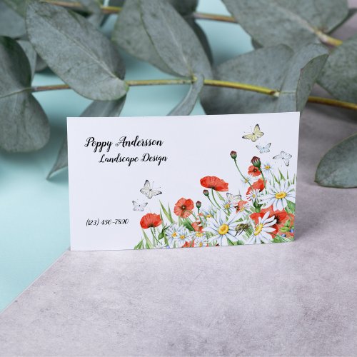 Poppies Wildflowers and Butterflies Floral Business Card