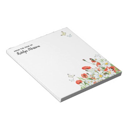 Poppies Wildflowers and Butterflies Floral Notepad