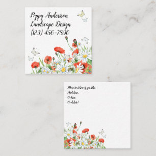 Poppies, Wildflowers, and Butterflies Floral Square Business Card