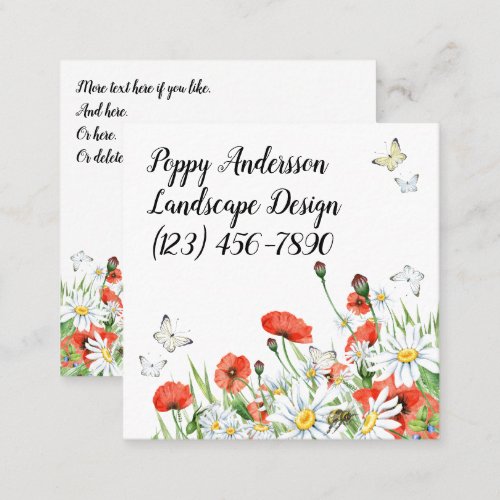 Poppies Wildflowers and Butterflies Floral Square Business Card