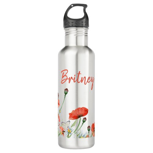 Poppies Wildflowers and Butterflies Floral Stainless Steel Water Bottle