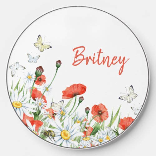 Poppies Wildflowers and Butterflies Floral Wireless Charger