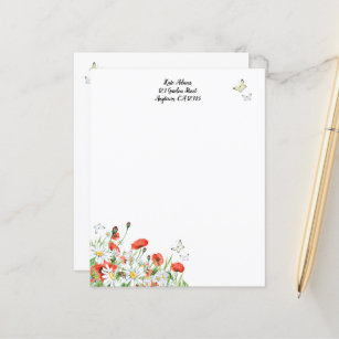 Poppies, Wildflowers, and Butterflies Stationery
